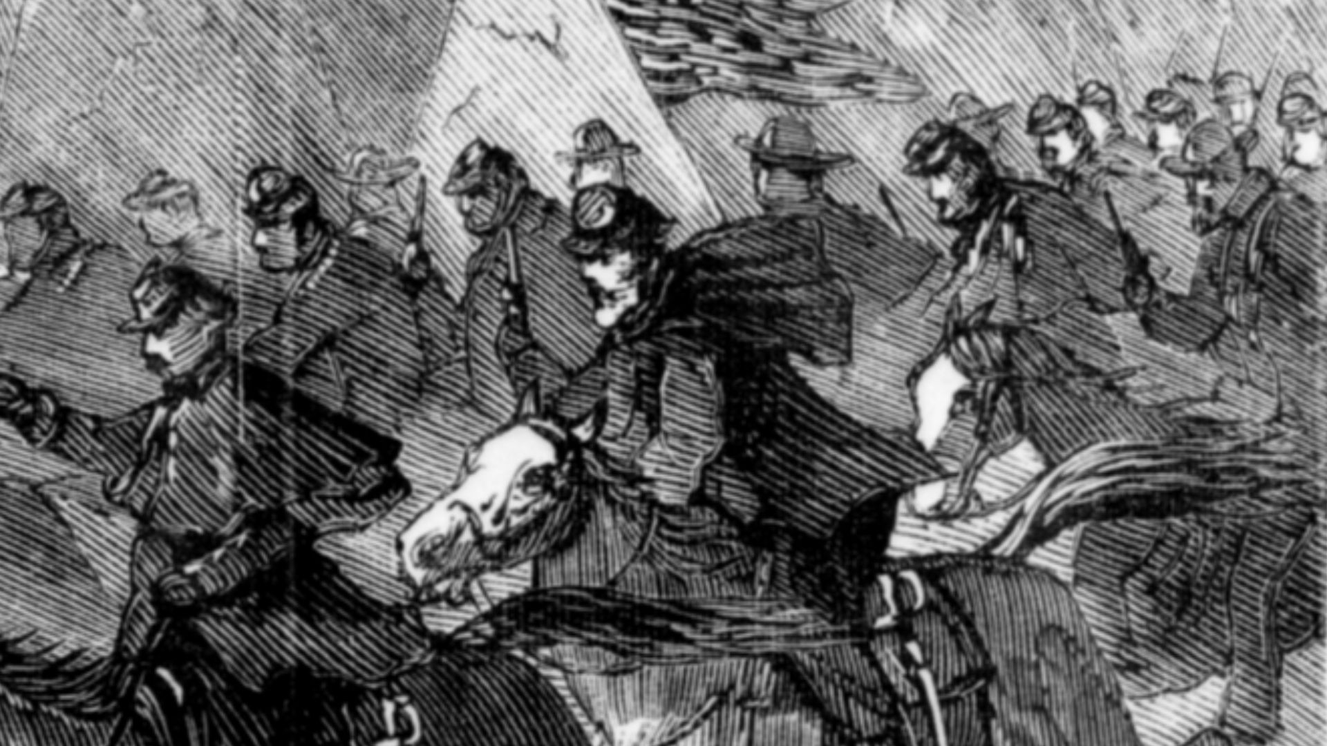 Downloaded from http://memory.loc.gov/
TITLE:  The Seventh U.S. Cavalry charging into Black Kettle's village at daylight, November 27, 1868.
CALL NUMBER:  Illus. in AP2.H32 1868 Case Y [P&P]
REPRODUCTION NUMBER:  LC-USZ62-117247 (b&w film copy neg.)
RIGHT