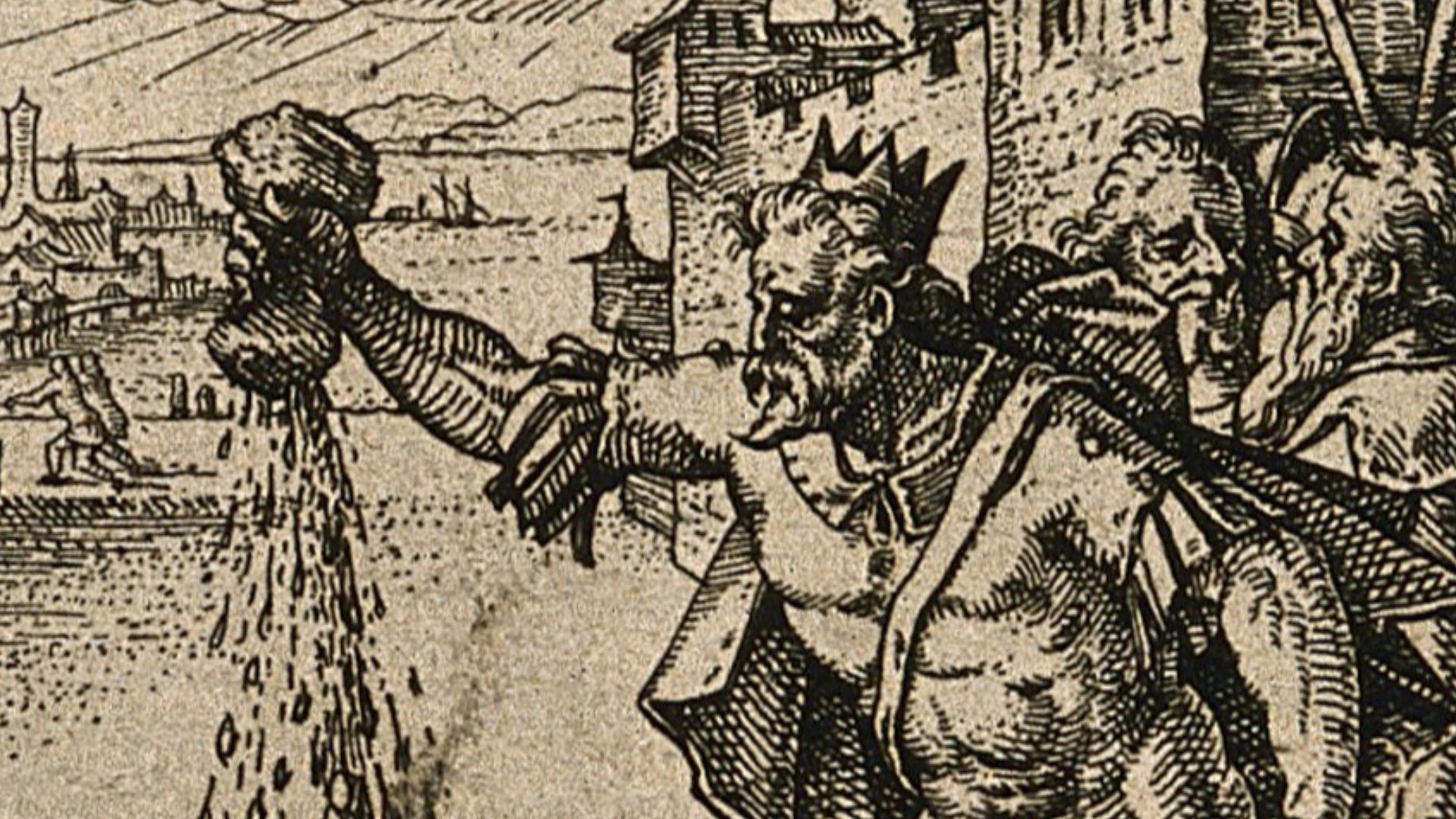 The Roman emperor Valens pours money into a coffer; an officer is arrested and led to prison. Etching by C. Murer after himself, c. 1600-1614.
Iconographic Collections
Keywords: Christoph Murer; Valens