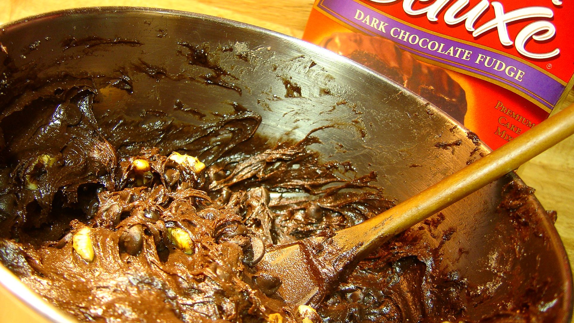 A cake baking mix being mixed together