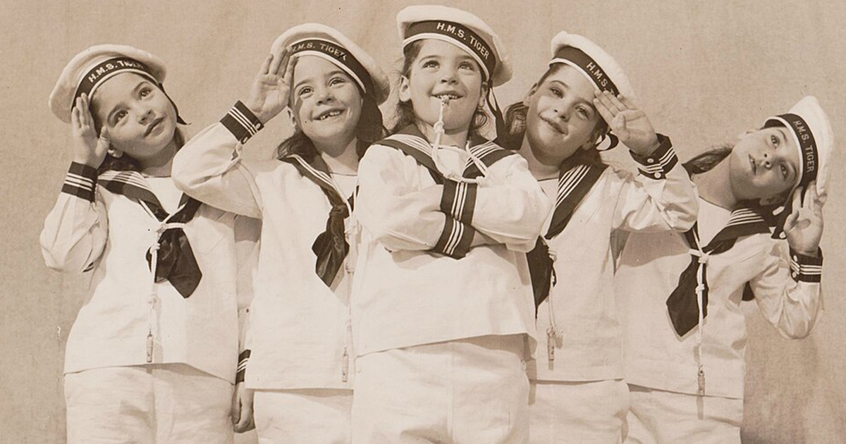 The Dionne Quintuplets in sailor suits