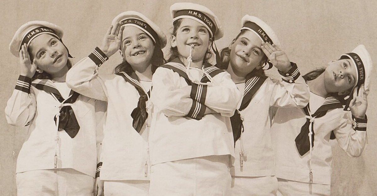 The Dionne Quintuplets in sailor suits