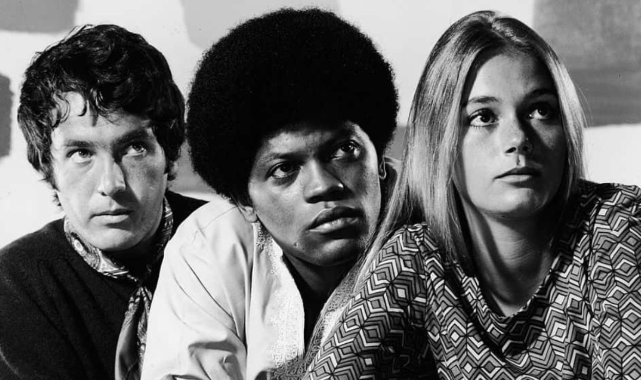  'The Mod Squad' Promotional studio portrait of actors Michael Cole (L), Clarence Williams III and Peggy Lipton for the television series, 'The Mod Squad,' c. 1968.