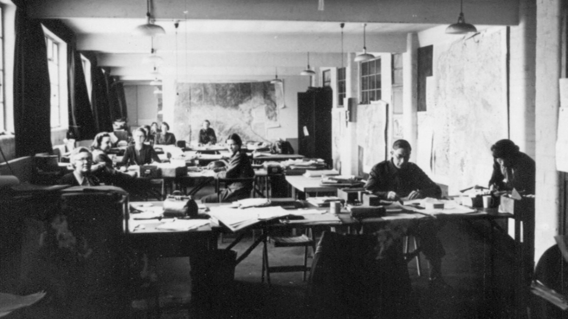 SIXTA team at Bletchley Park screenshot - maybe 1943 - The SIXTA team's work provided complete and accurate information about the German signals organisation and the order of battle of its forces. Cecily Giles worked here