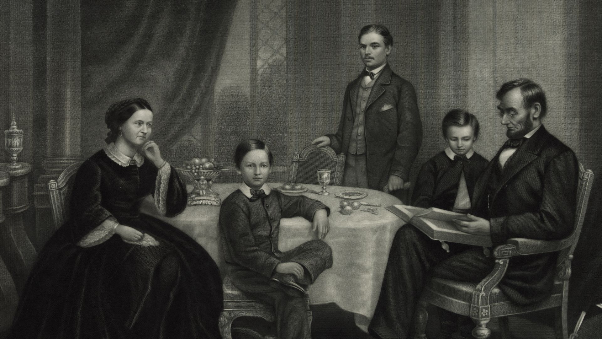 Title: Lincoln family in 1861 / painted by F.B. Carpenter ; engraved by J.C. Buttre.
Abstract/medium: 1 print : mezzoting ; plate 55.1 x 73.2 cm on sheet 61.4 x 85.7 cm.