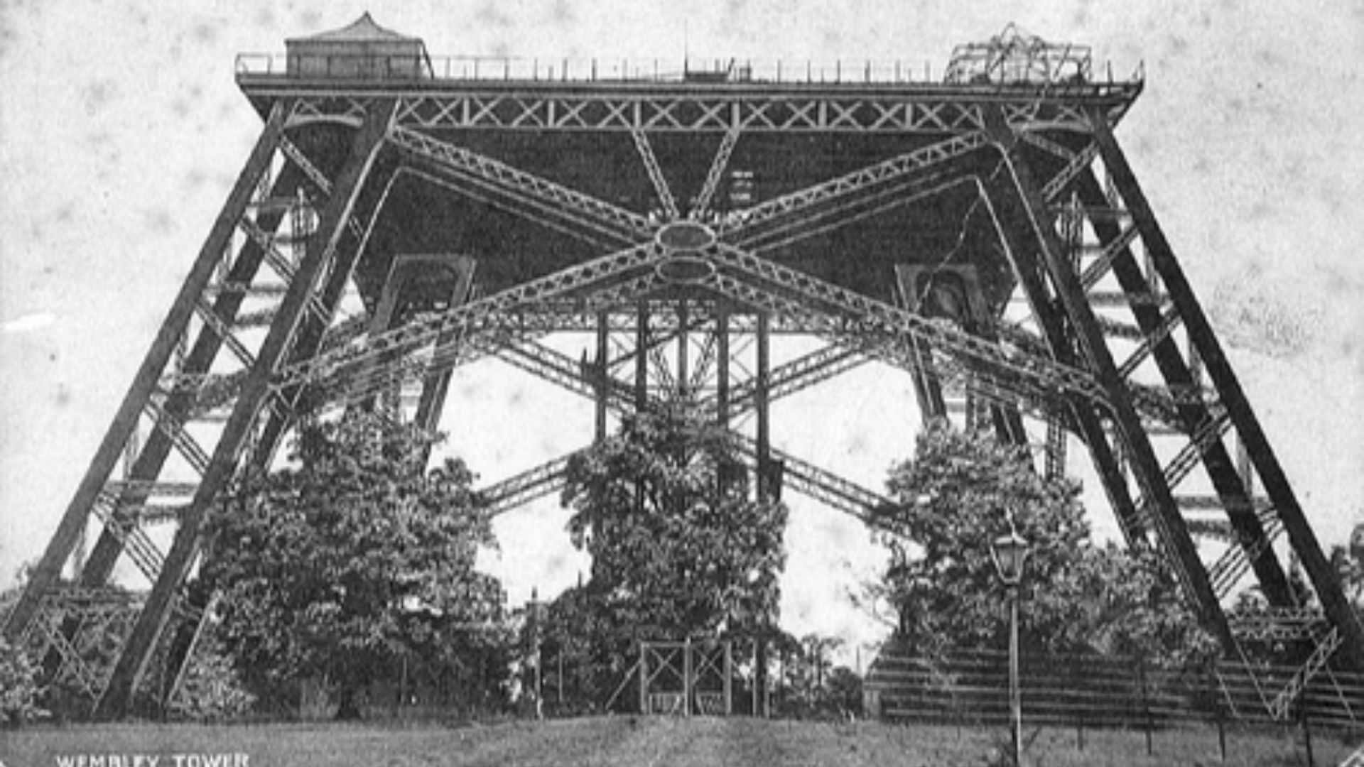 The first and only completed stage of Watkin's Wembley Tower in Wembley Park, London, UK. Watkin's Tower, designed to rival the Eiffel Tower in Paris, was never completed and the project failed. This photograph was taken sometime between the completion of