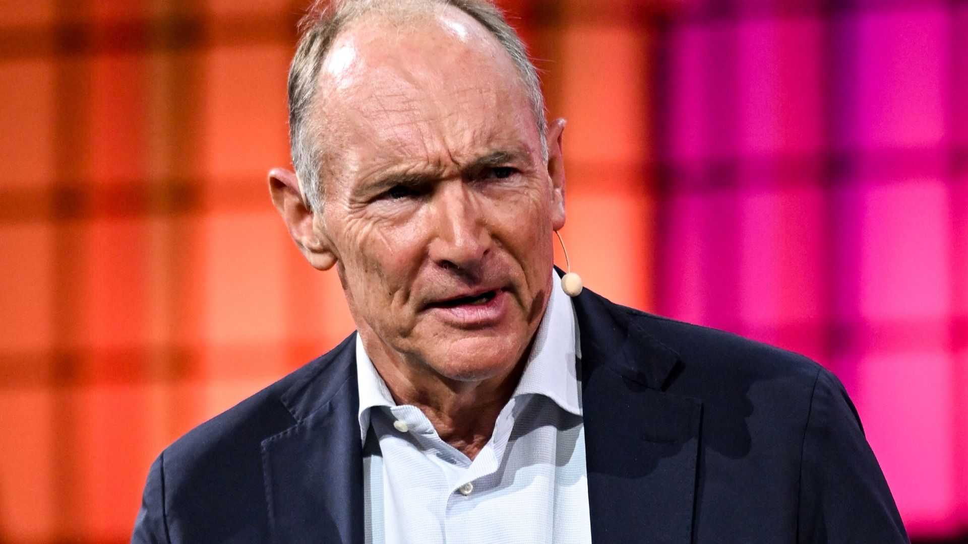 13 November 2025; Tim Berners-Lee, Inventor of the World Wide Web and Co-founder & CTO, Inrupt on Centre Stage during day three of Web Summit 2025 at the MEO Arena in Lisbon, Portugal. Photo by Sam Barnes/Web Summit via Sportsfile