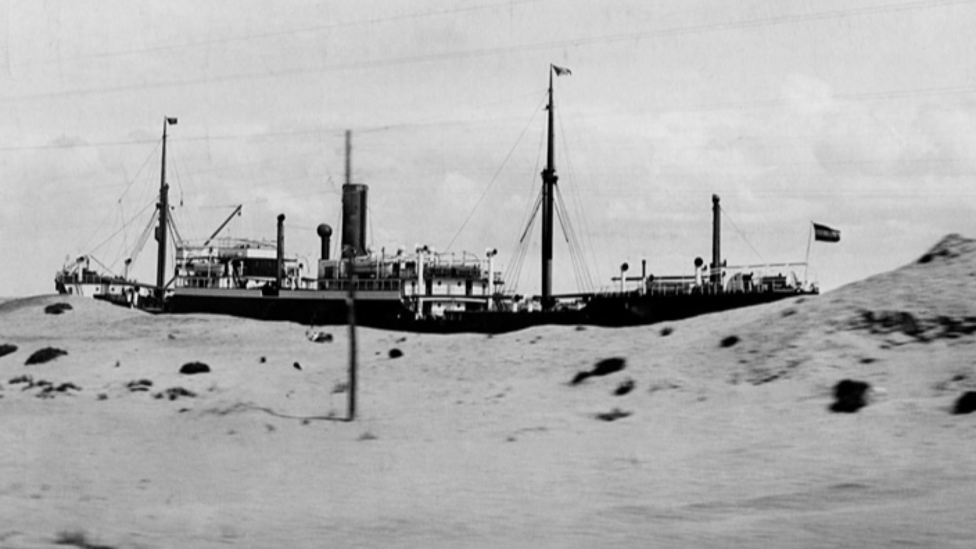 A ship traveling through The Suez Canal, 1917.