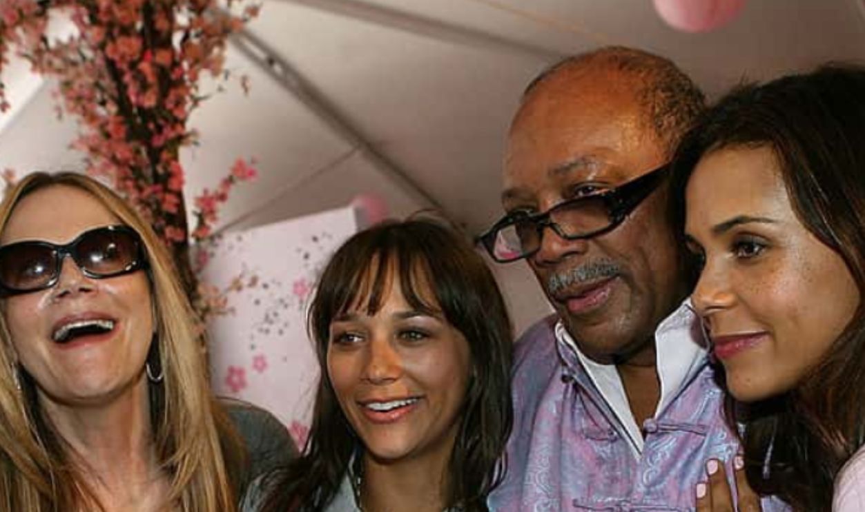 LOS ANGELES, CA - MAY 31: (L-R) Actress Peggie Lipton, actress Rashida Jones, producer Quincy Jones and designer Kidada Jones attend the Kidada Jones Disney Couture party at Quincy Jones' house on May 31, 2007 in Los Angeles, California. 