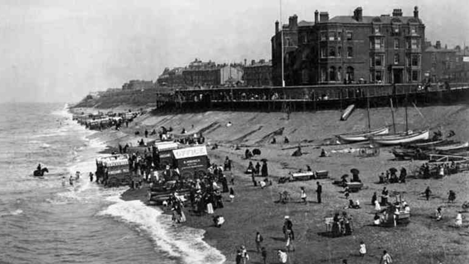 A Photograph Taken from the Francis Frith collection and originally published as a postcard in 1890. Taken from North Pier Looking Towards Bailey's Hotel (now the Grand Metropole Hotel)- Unknown Original creator and likely to pass both UK-PD (75 years sin