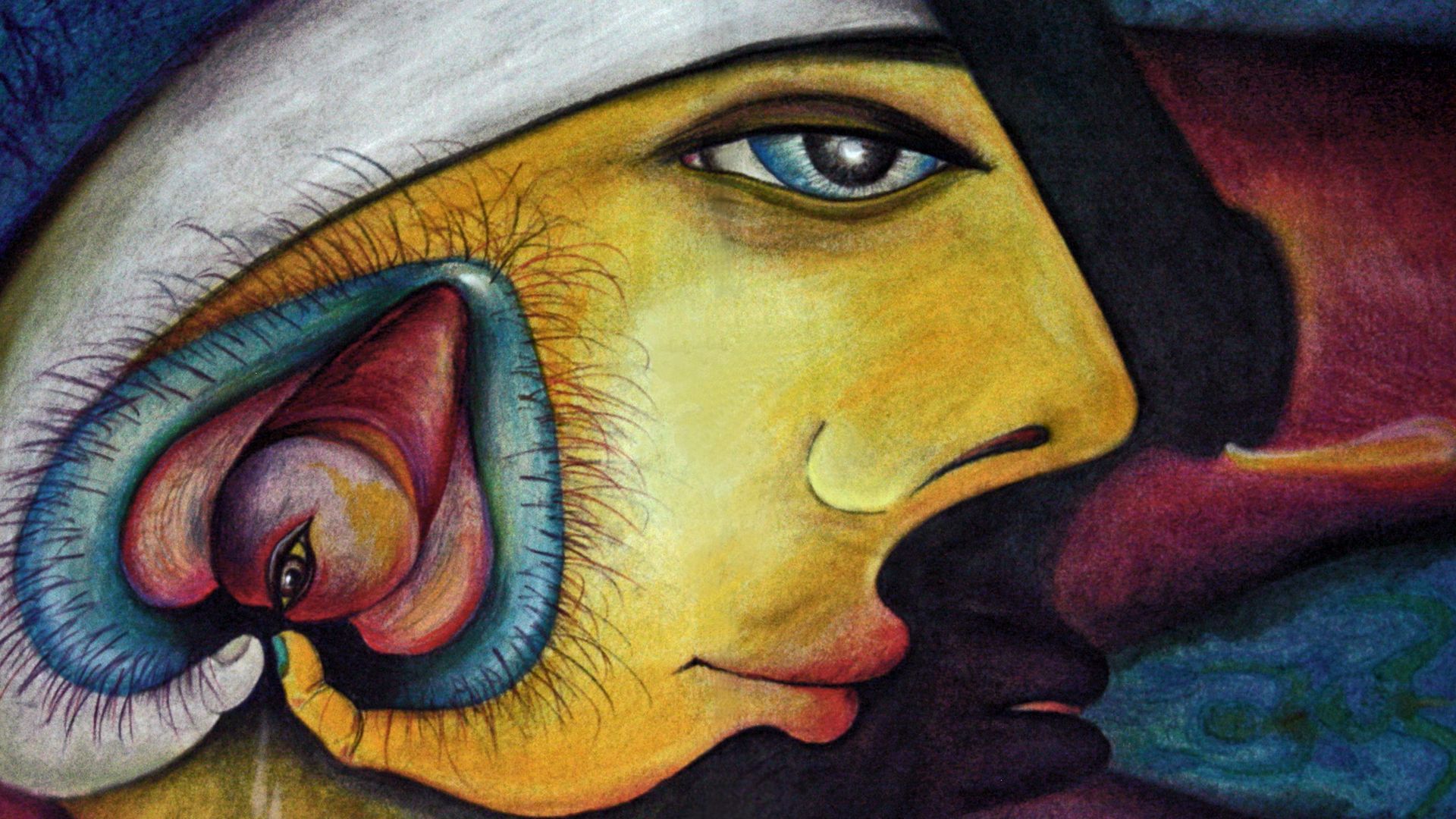 Ölkreide, Wachsstifte, Bleistift, 29,7 x 42,0 cm