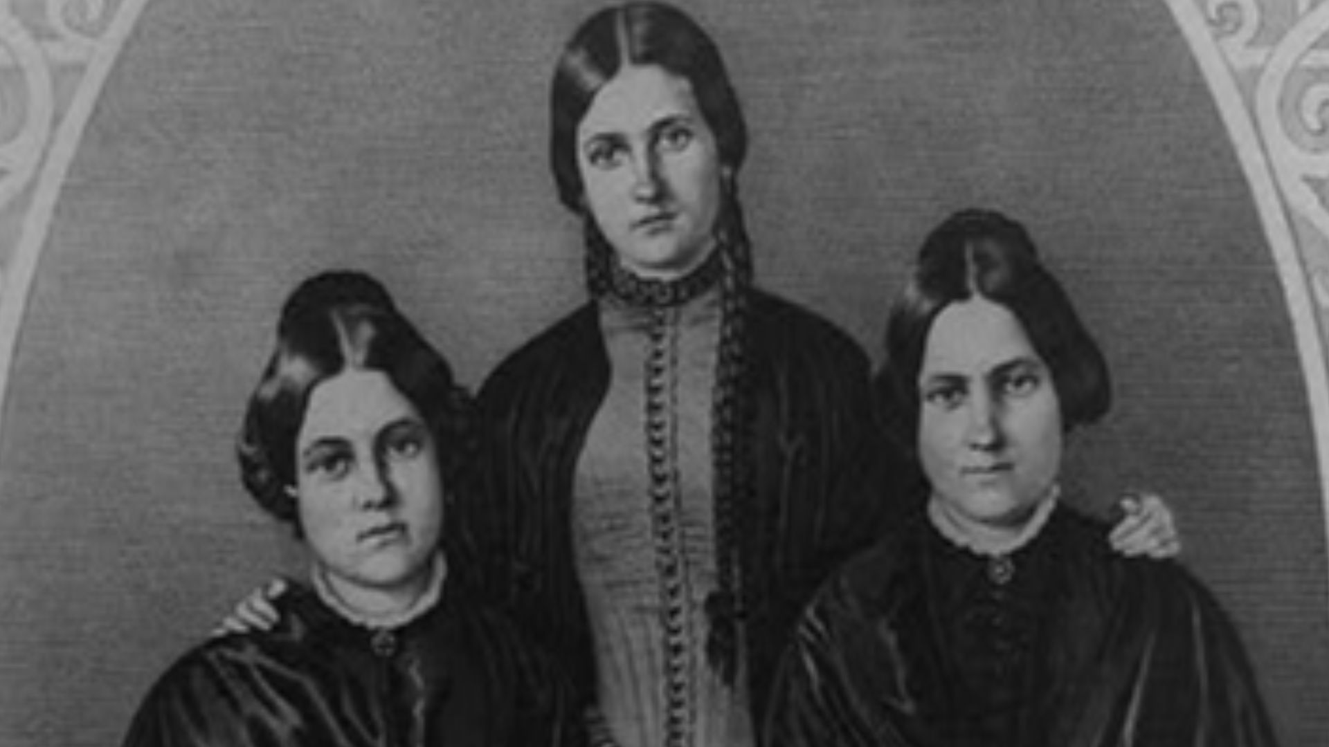 The Fox sisters: Kate (1838–92), Leah (1814–90) and Margaret (or Maggie) (1836–93). They were famous mediums in Rochester, New York.
