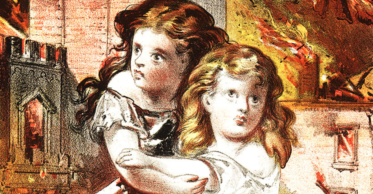 Two Children escaping the Boston Fire of 1872