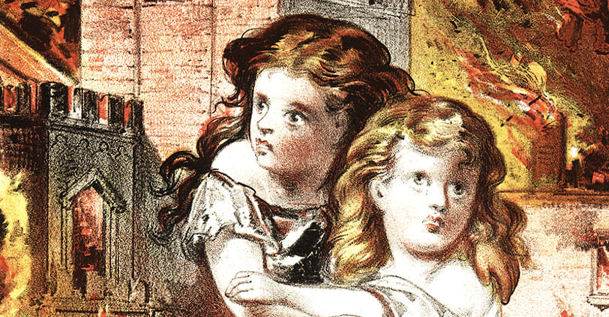 Two Children escaping the Boston Fire of 1872