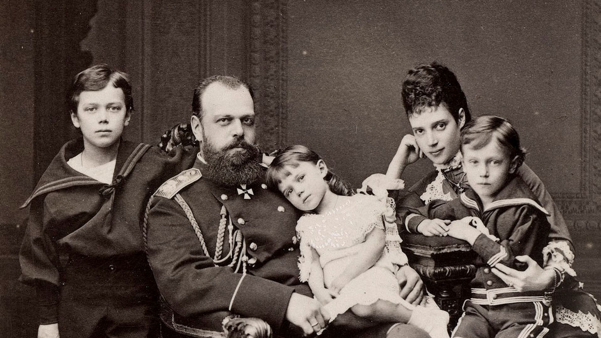 Future Emperor Alexander III with his wife and children.