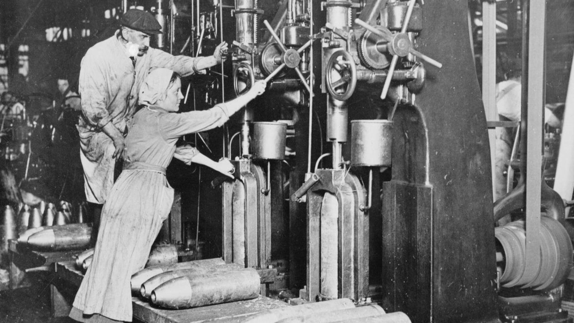 Women Working in the Munitions Industry during the First World War
Female munitions workers (nicknamed 'munitionettes') manufacturing heavy artillery shells at one of the Vickers Limited factories.