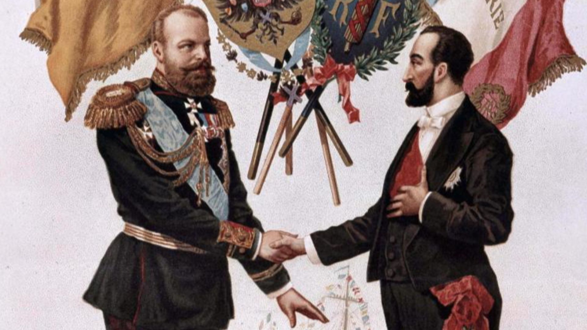 Tsar Alexander III and French President Marie François Sadi Carnot forge an alliance