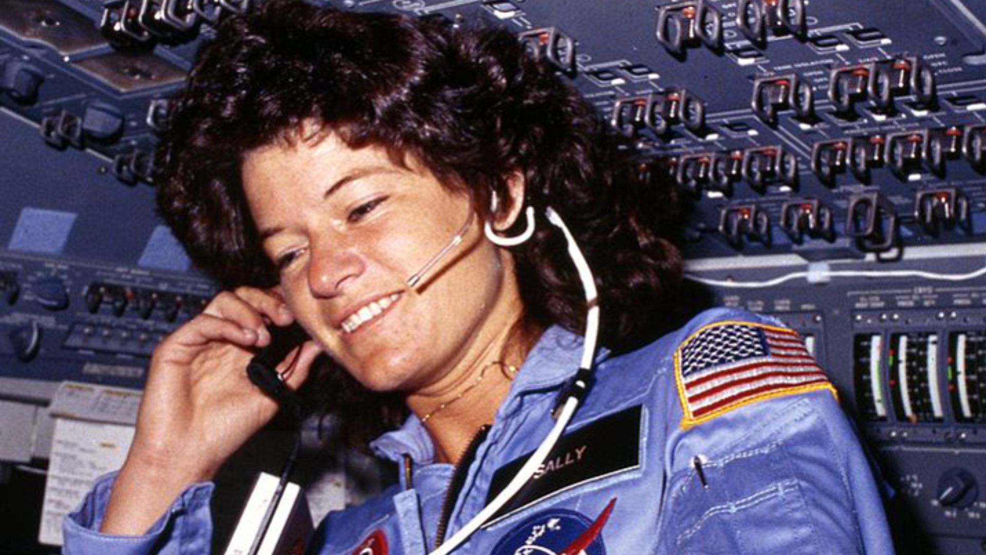 Sally Ride America's first woman astronaut communicates with ground controllers from the flight deck during the six day mission of the Challenger. National Aeronautics and Space Administration.