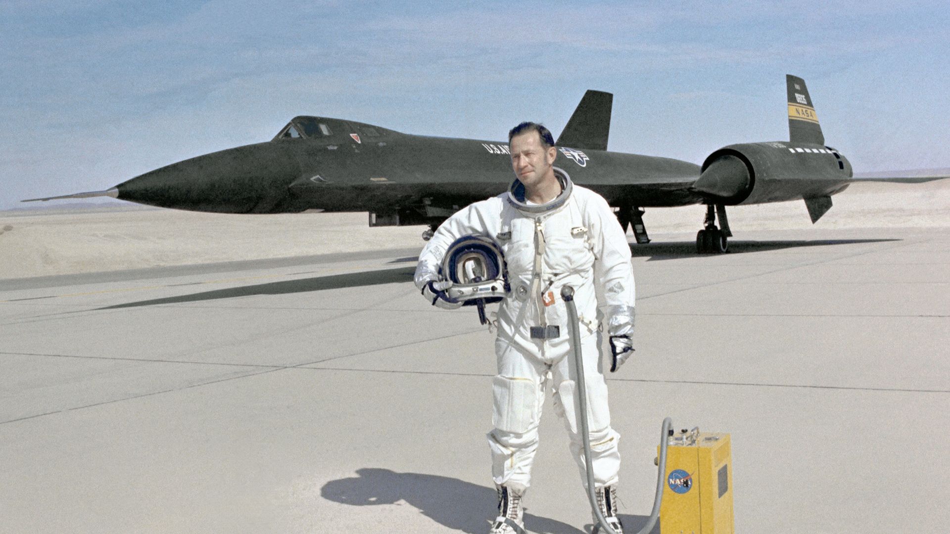 NASA test pilot Don Mallick, in full pressure suit, stands in front of the YF-12A (60-6935). Don is ready for a flight across the Western United States.
Donald L. Mallick joined the National Advisory Committee for Aeronautics’ Langley Aeronautical Laborat