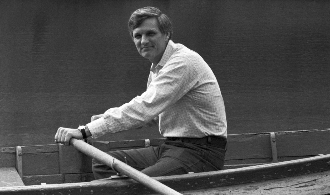Portrait of Alan Alda on a boat, in the 1970s
