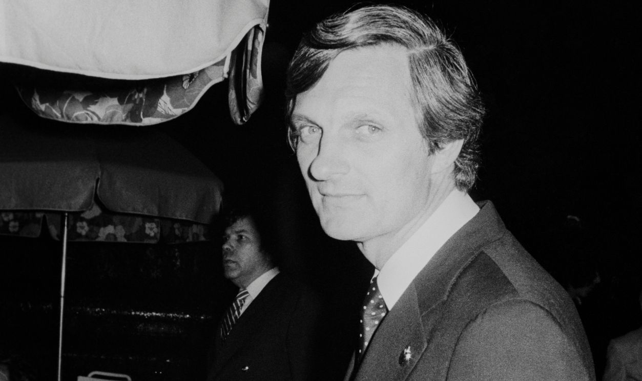 Alan Alda at an outside event; circa 1970; New York