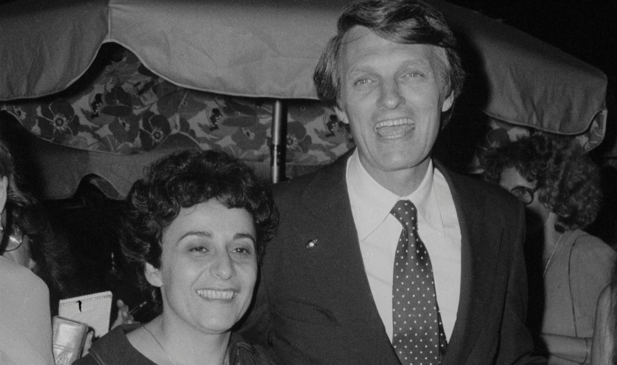 Arlene and Alan Alda at an outdoor party; circa 1970; New York