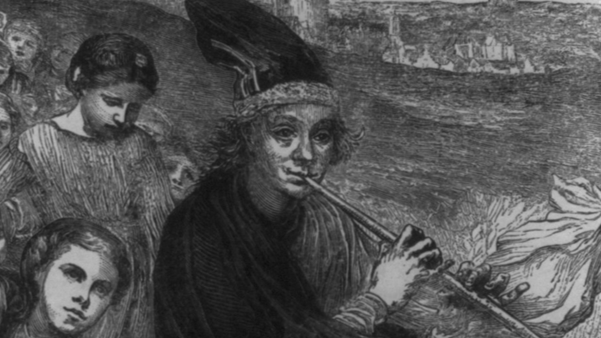 Title: Pied Piper leading children of Hamlin to river
Abstract/medium: 1 print : wood engraving.