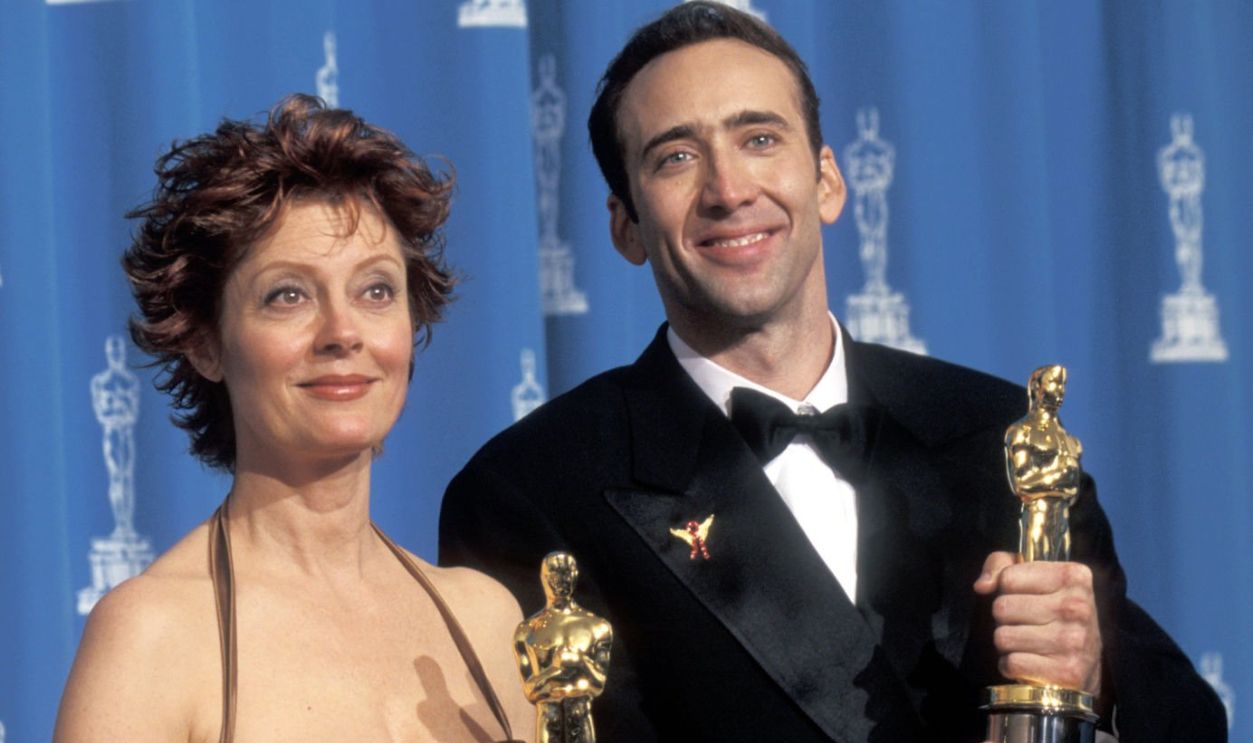 Susan Sarandon and Nicolas Cage during The 68th Annual Academy Awards at Dorothy Chandler Pavilion in Los Angeles, California, United States.