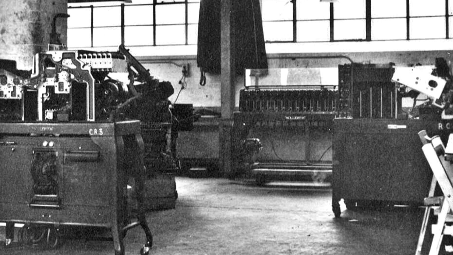 One of the set of 129 photographs of the Government Code and Cypher School at Bletchley Park. This one shows punch card processing machinery as used for the Central Index.