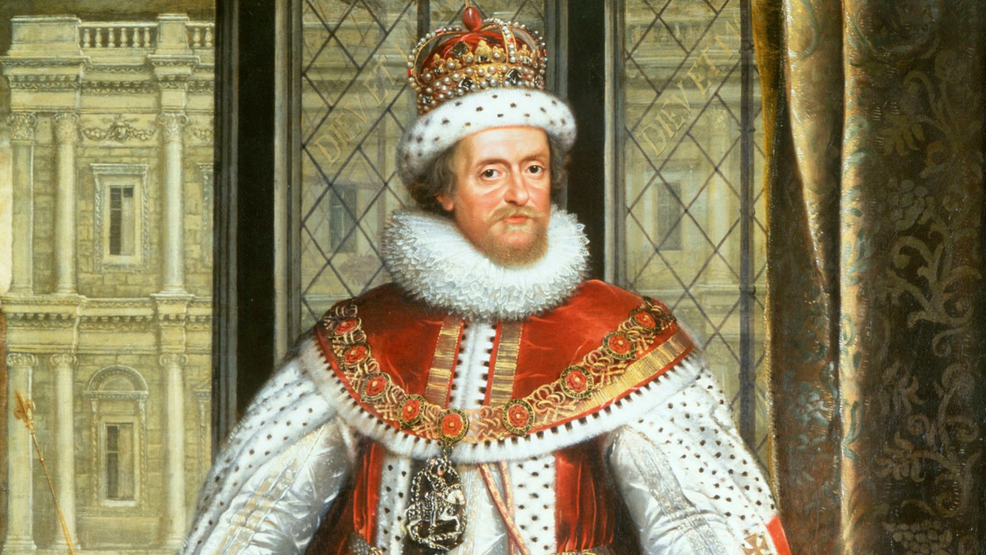 Portrait of James I of England in state robes (1566-1625)