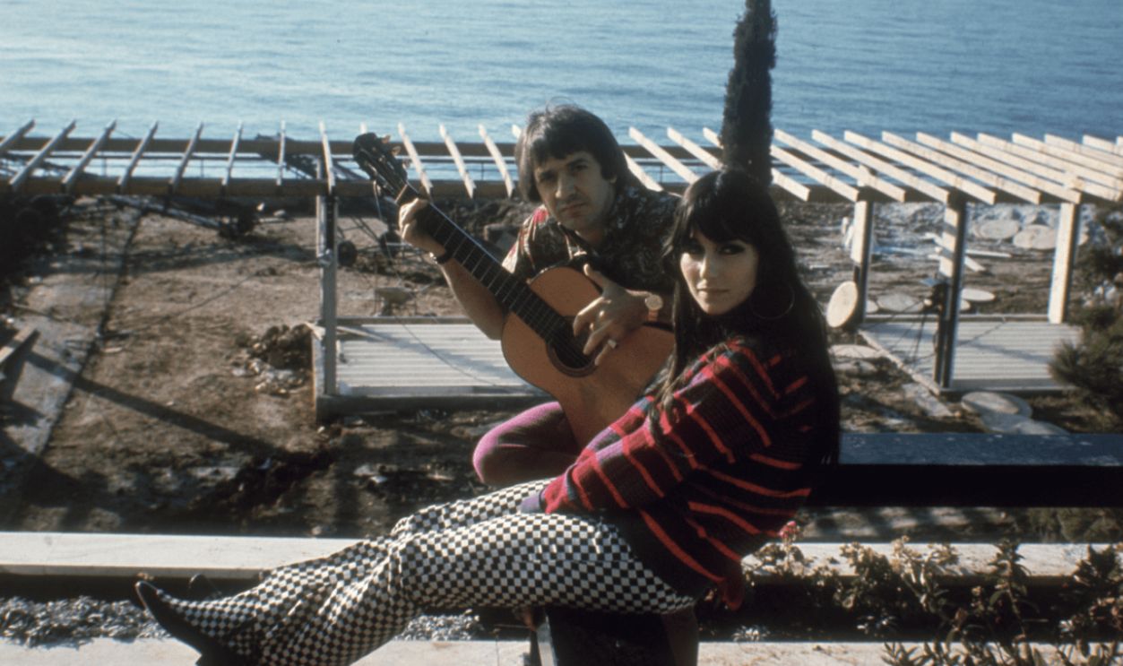 Salvatore Bono (1935 - 1998) and Cherilyn Sarkasian LaPier, better known as the husband and wife duo, Sonny and Cher, at their home in California, circa 1966.
