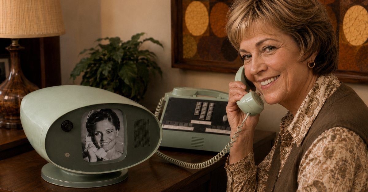 1970s woman using video phone