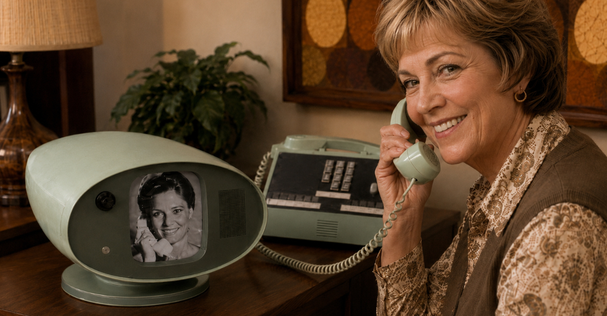 1970s woman using video phone