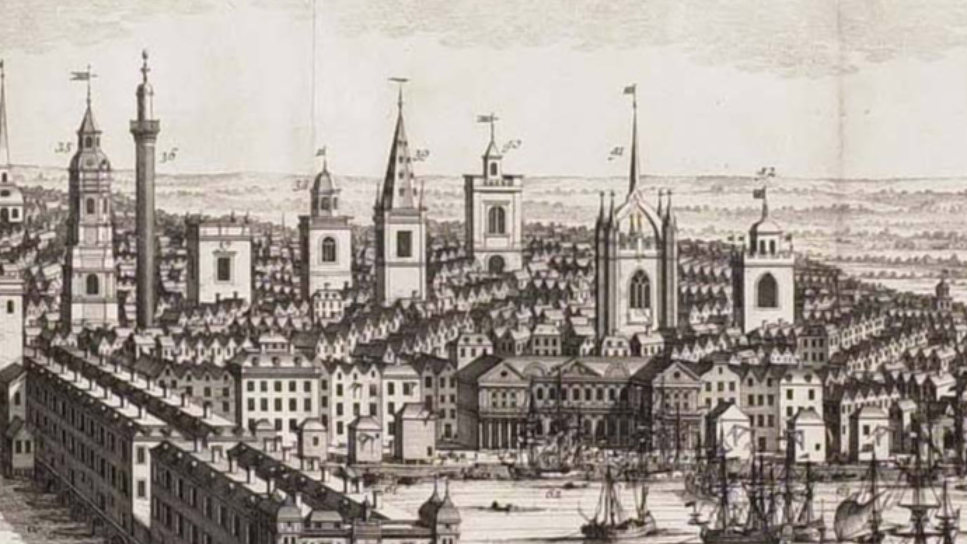 This section of a prospect of London published in 1710 shows Old London Bridge.