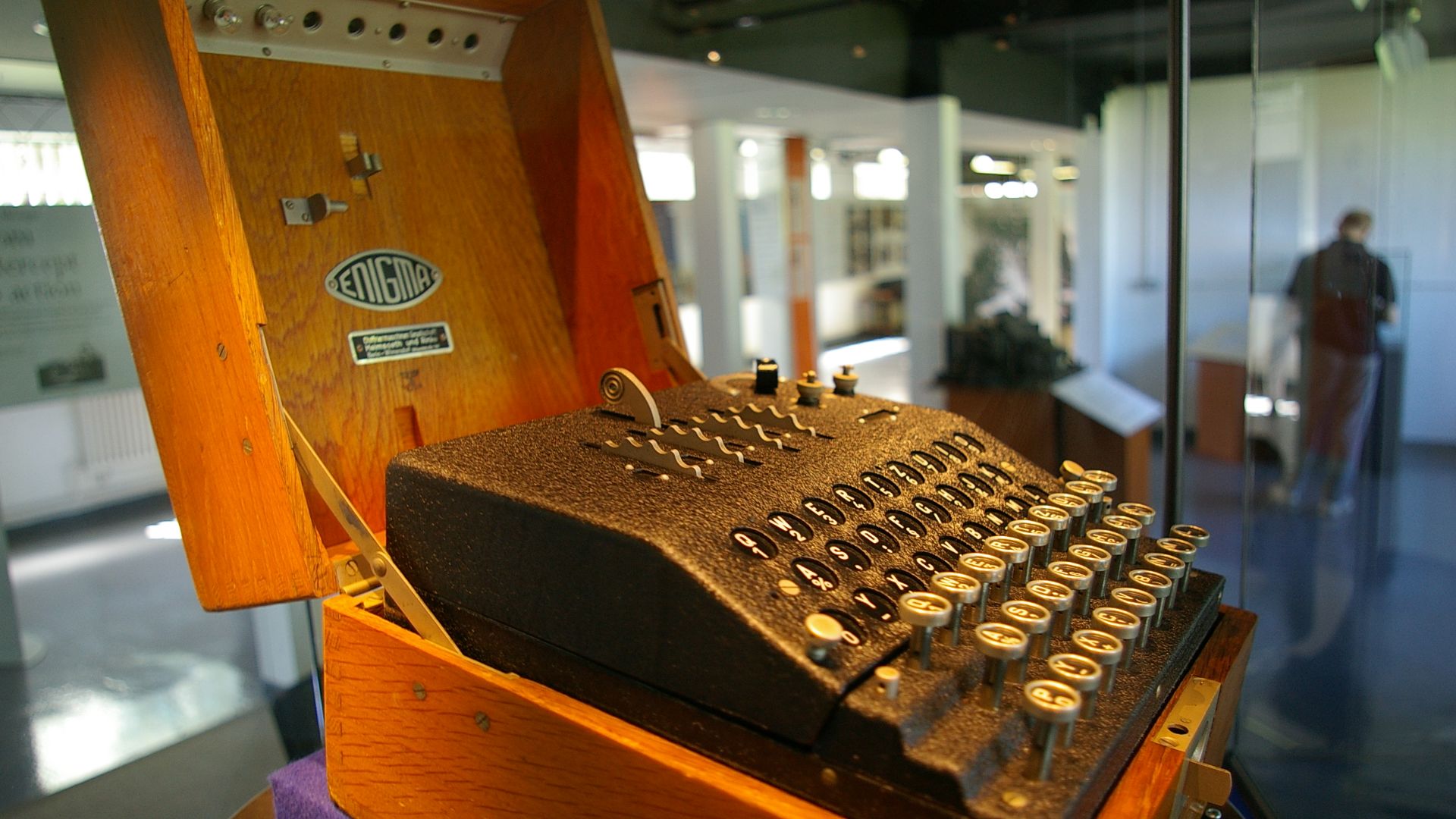 Enigma en.wikipedia.org/wiki/Enigma_machine is the name of a family of ciphering machines made famous by their use in World War II.
Before the war, the German military adopted the Enigma machine as a means of enciphering highly sensitive wireless communi