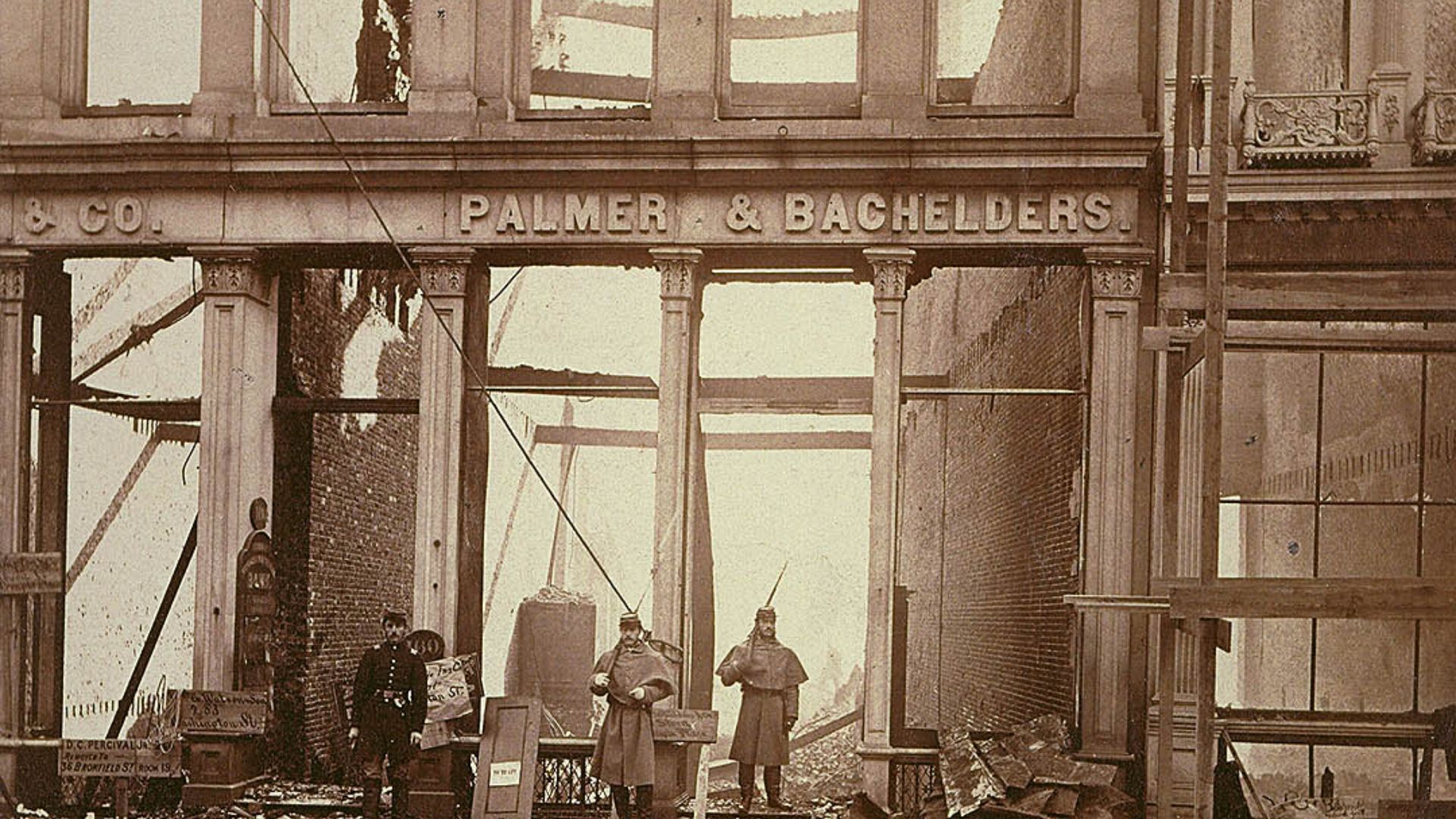 After the Boston Fire, Washington Street. 
1872. 
James Wallace Black. 
albumen print on paper mounted on paperboard. 
sheet and image: 7 x 8 1/2 in. (17.8 x 21.5 cm.). 

Smithsonian American Art Museum.
