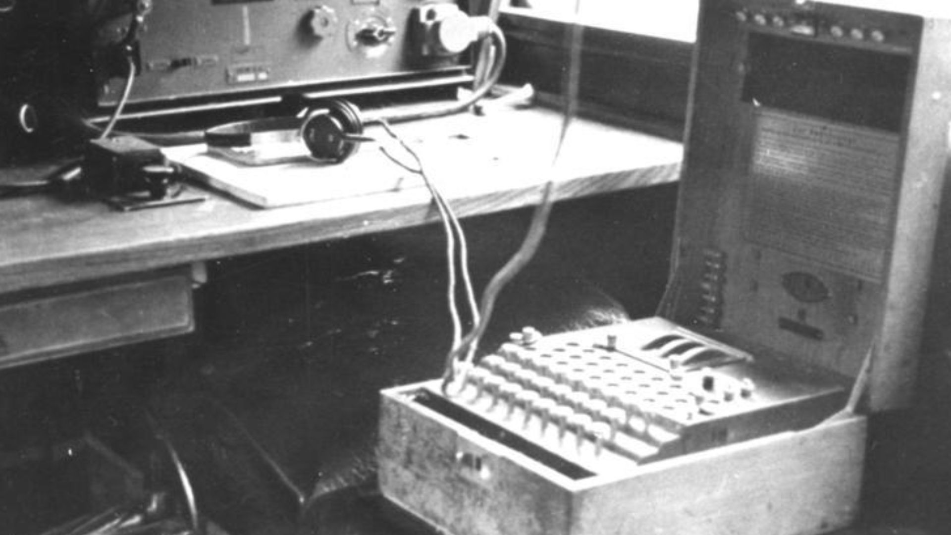 Equipment [radio and Enigma machine] in radio car of the 7th Panzer Div. staff