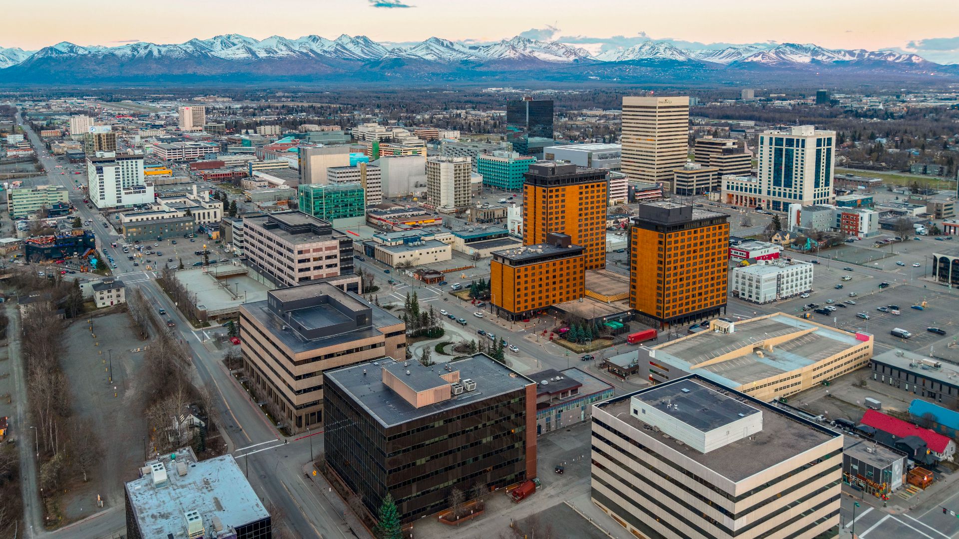 The skyline of downtown Anchorage, Alaska. Home to 291,247 residents, it's the largest city in Alaska and contains nearly 40 percent of the state's population.