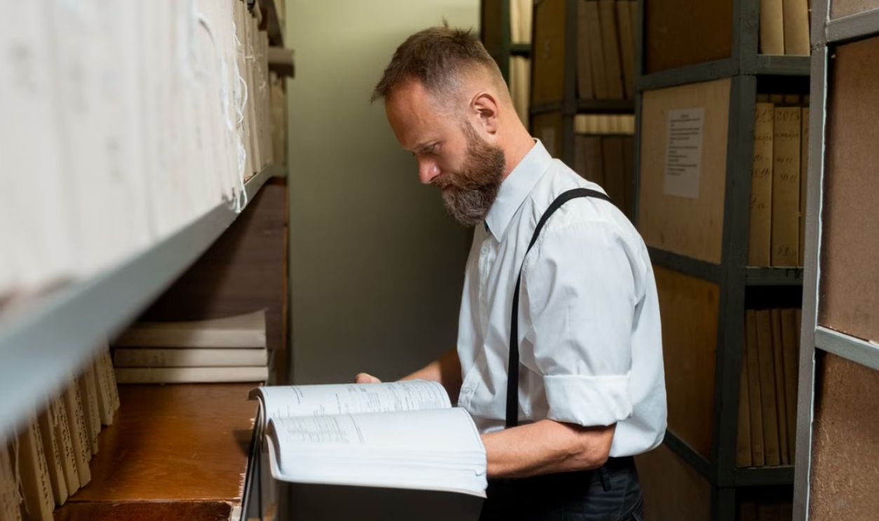 man reading books