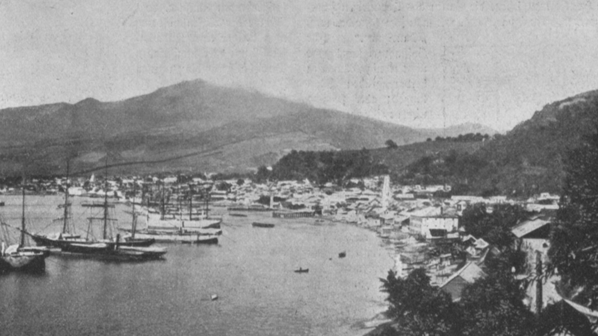 Saint-Pierre and Mount Pelée about 1902.