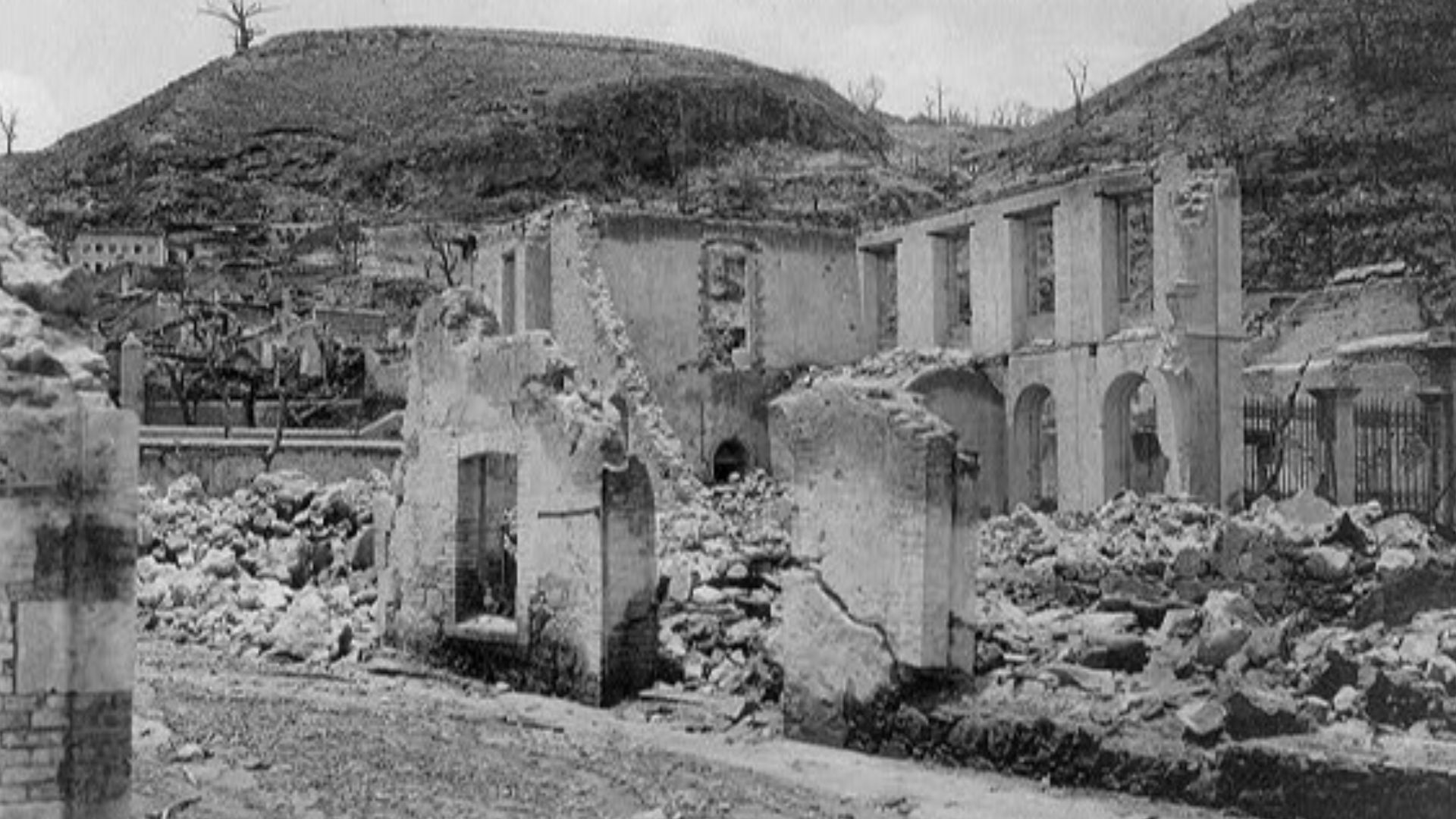Title: Martinique - St. Pierre - devastated buildings after the volcanic eruption of Mt. Pelee
Abstract/medium: 1 photographic print.