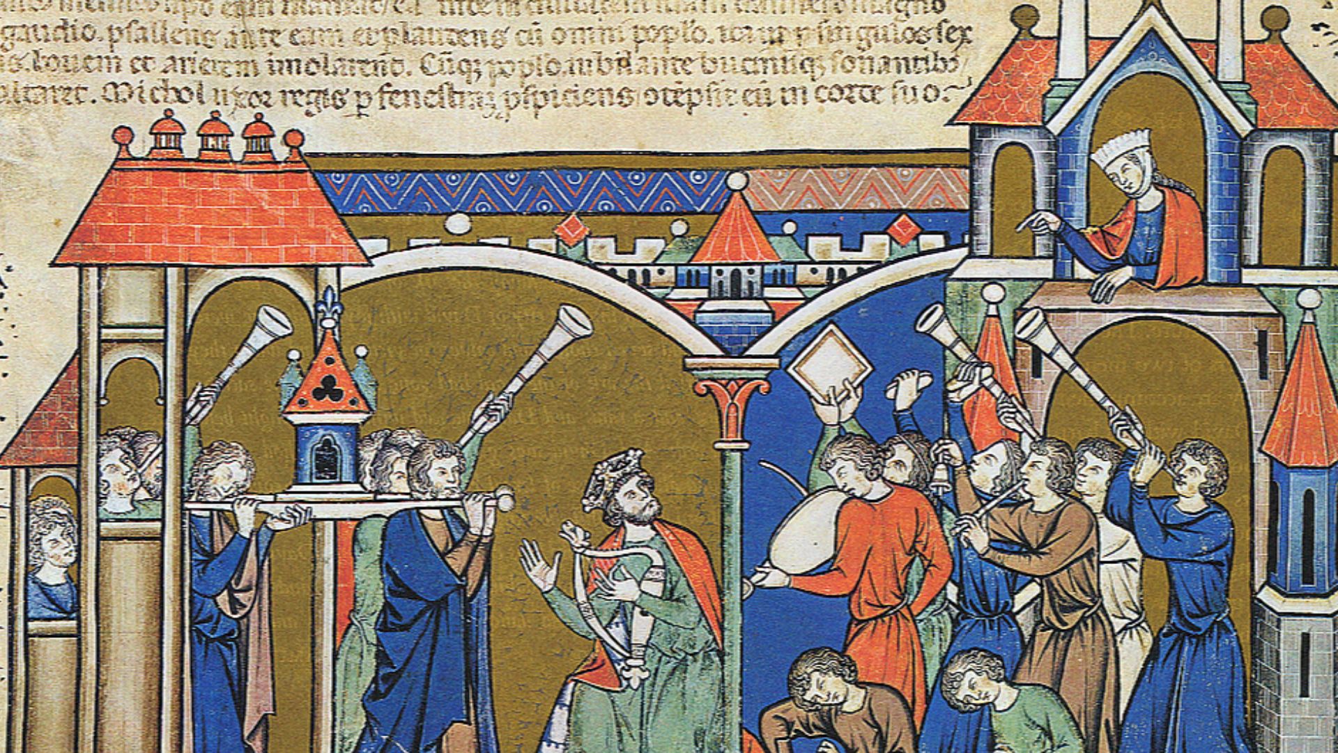 David dances in the presence of the ark.