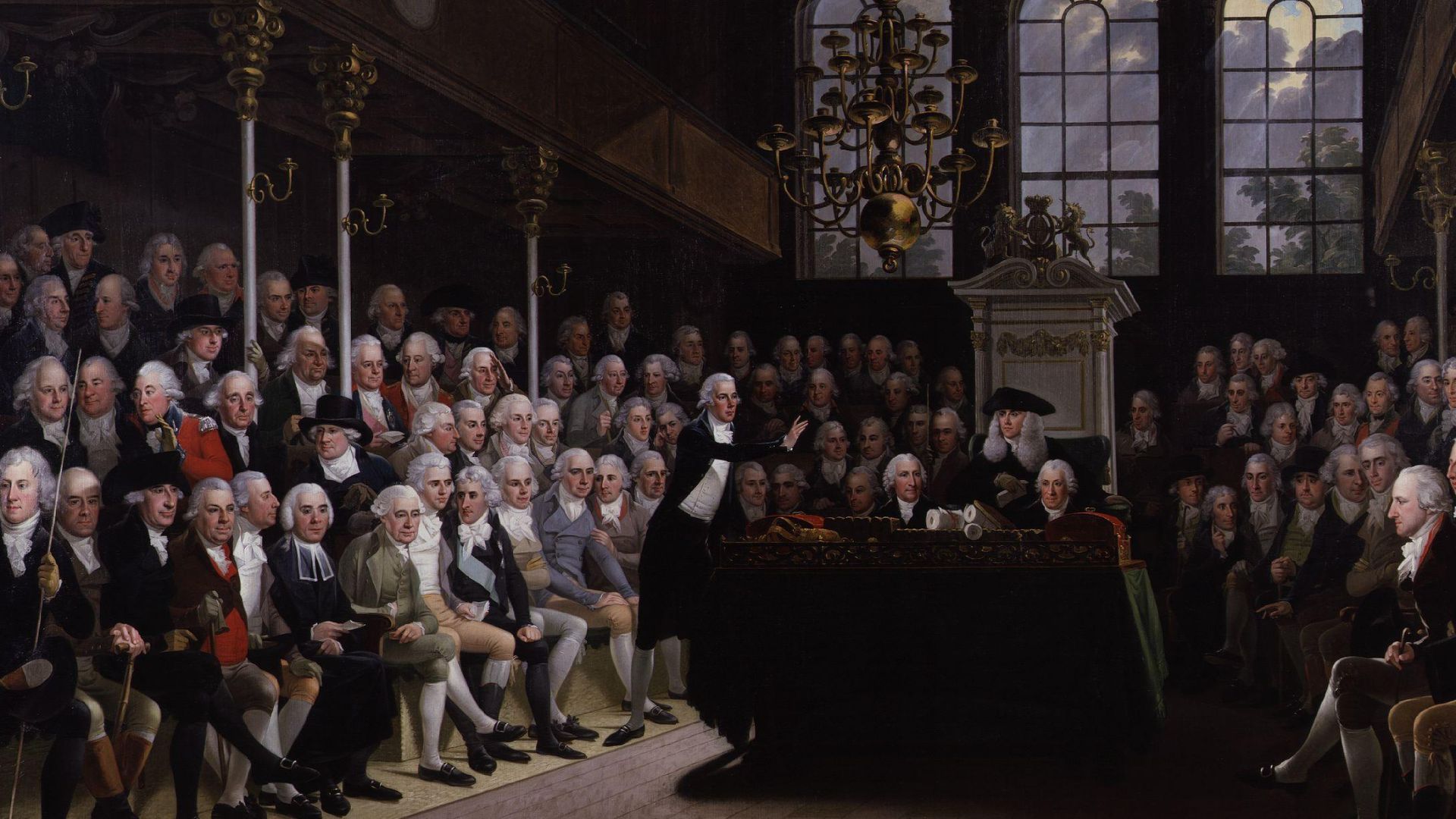 The House of Commons 1793-94, by Karl Anton Hickel (died 1798), given to the National Portrait Gallery, London in 1885. See source website for additional information.

This set of images was gathered by User:Dcoetzee from the National Portrait Gallery, Lo