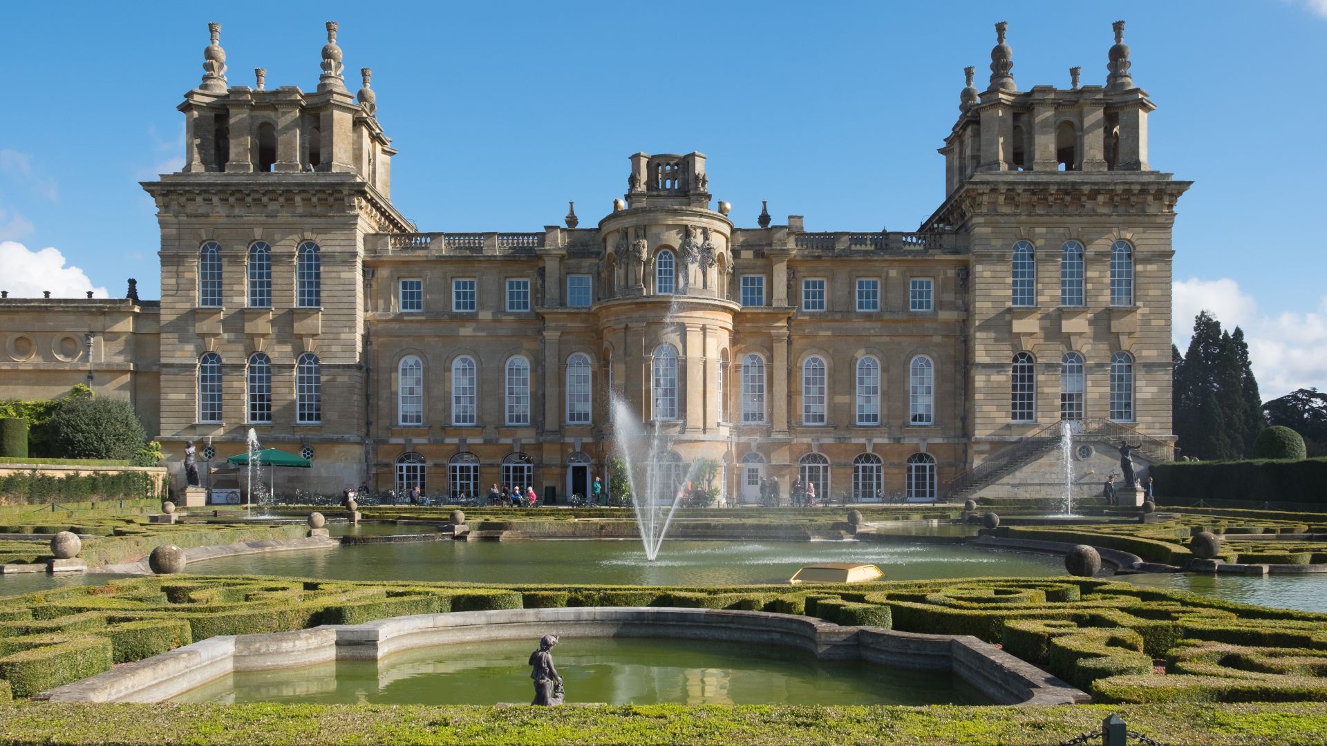 Blenheim Palace from the Water Terraces, a World Heritage Site.