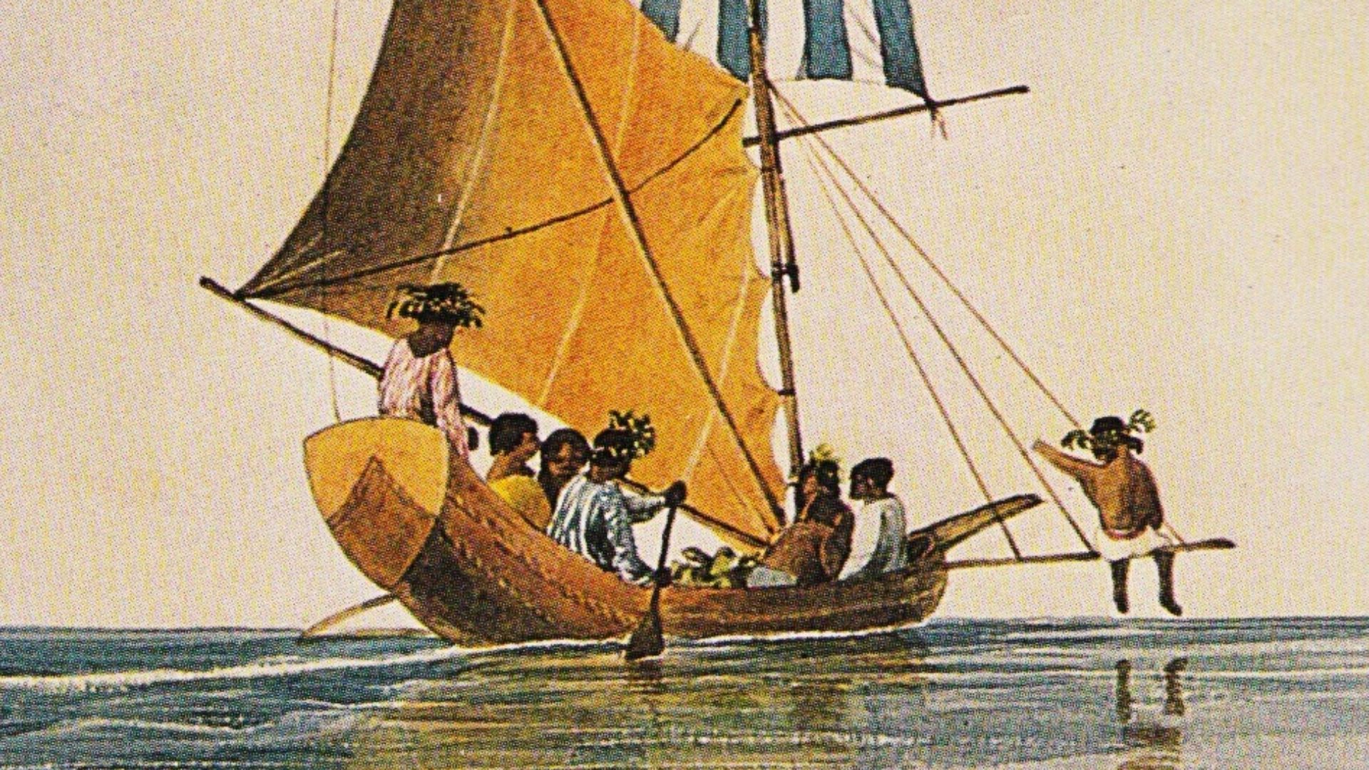 Tahitian sailing canoes.
