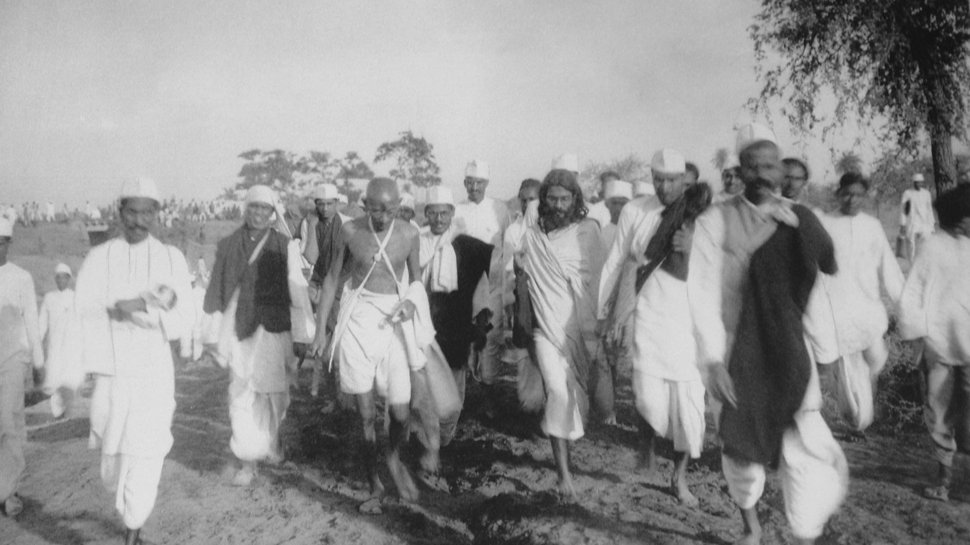 Gandhi during the Salt March, 1930.