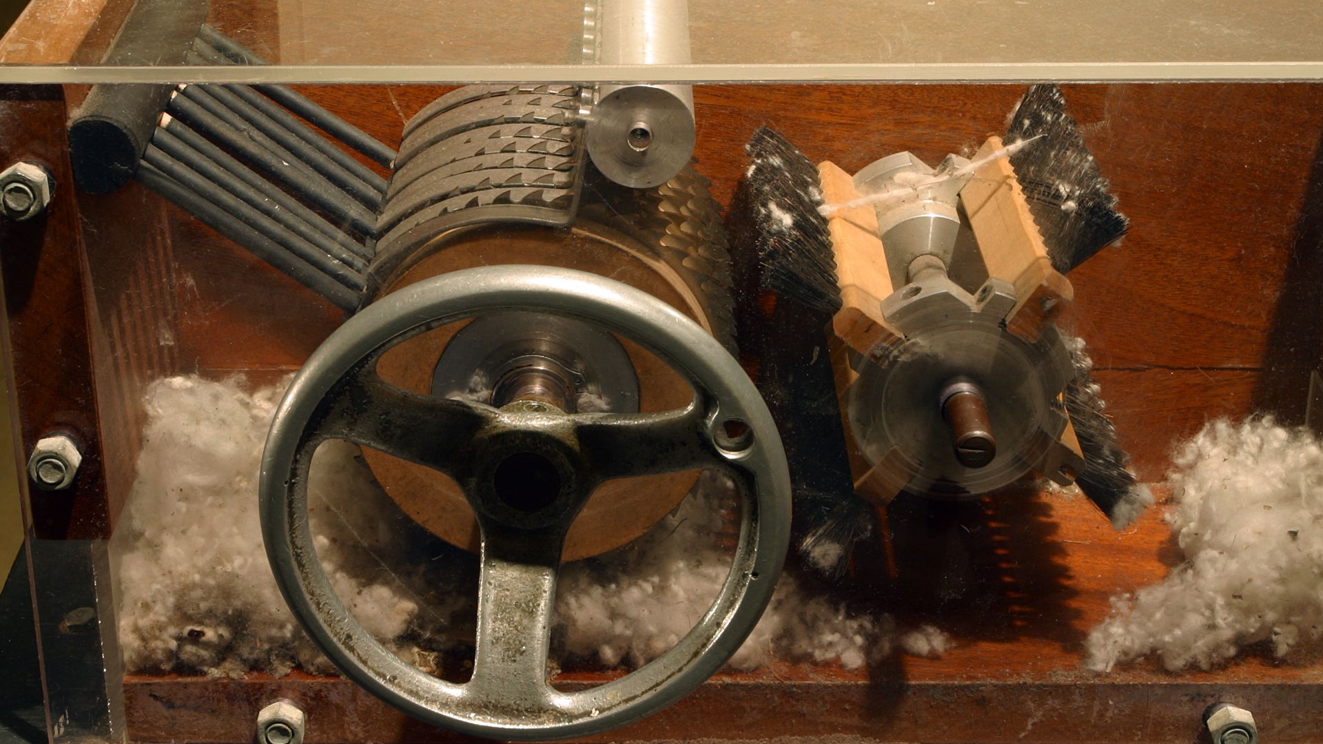 A cotton gin on display at the Eli Whitney Museum.