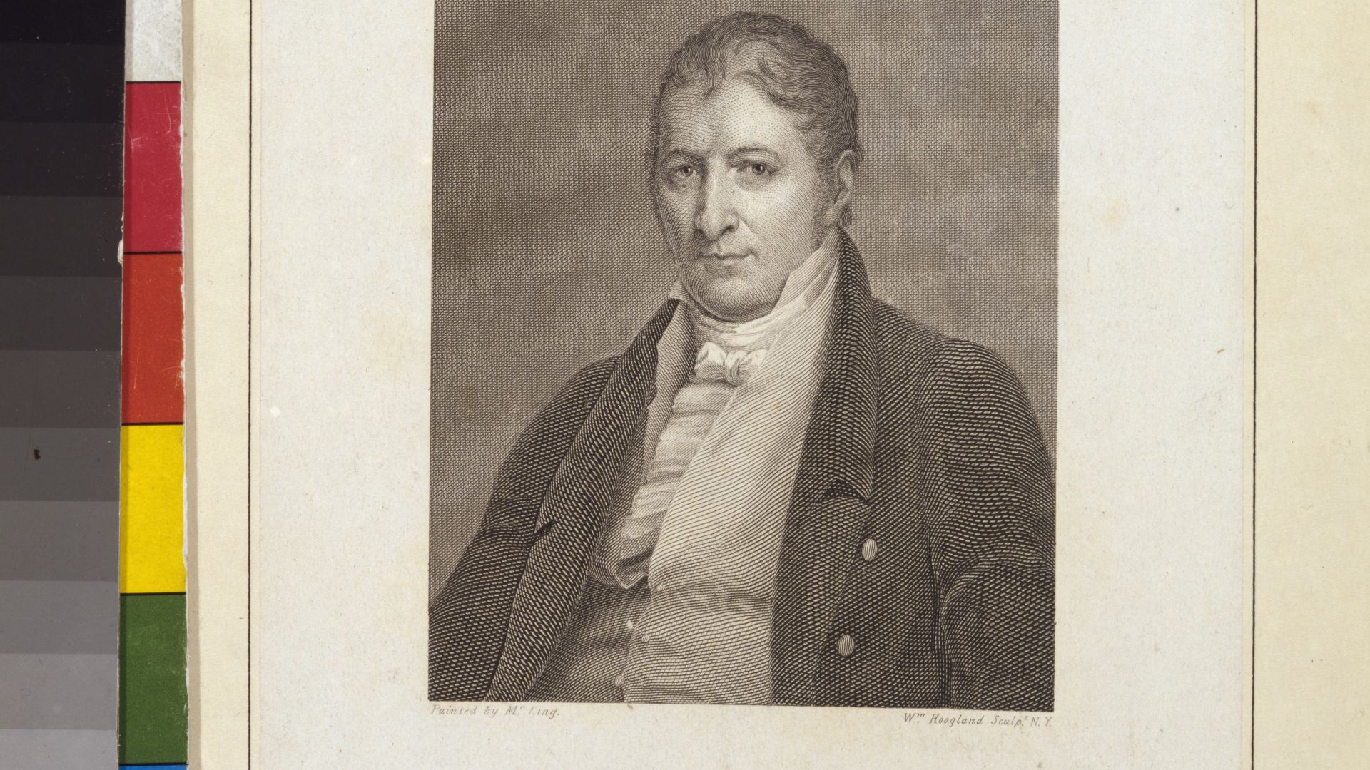 Title: Eli Whitney, half-length portrait, facing slightly left] / painted by Mr. King ; Wm. Hoogland sculpt. N.Y
Abstract/medium: 1 print : engraving.