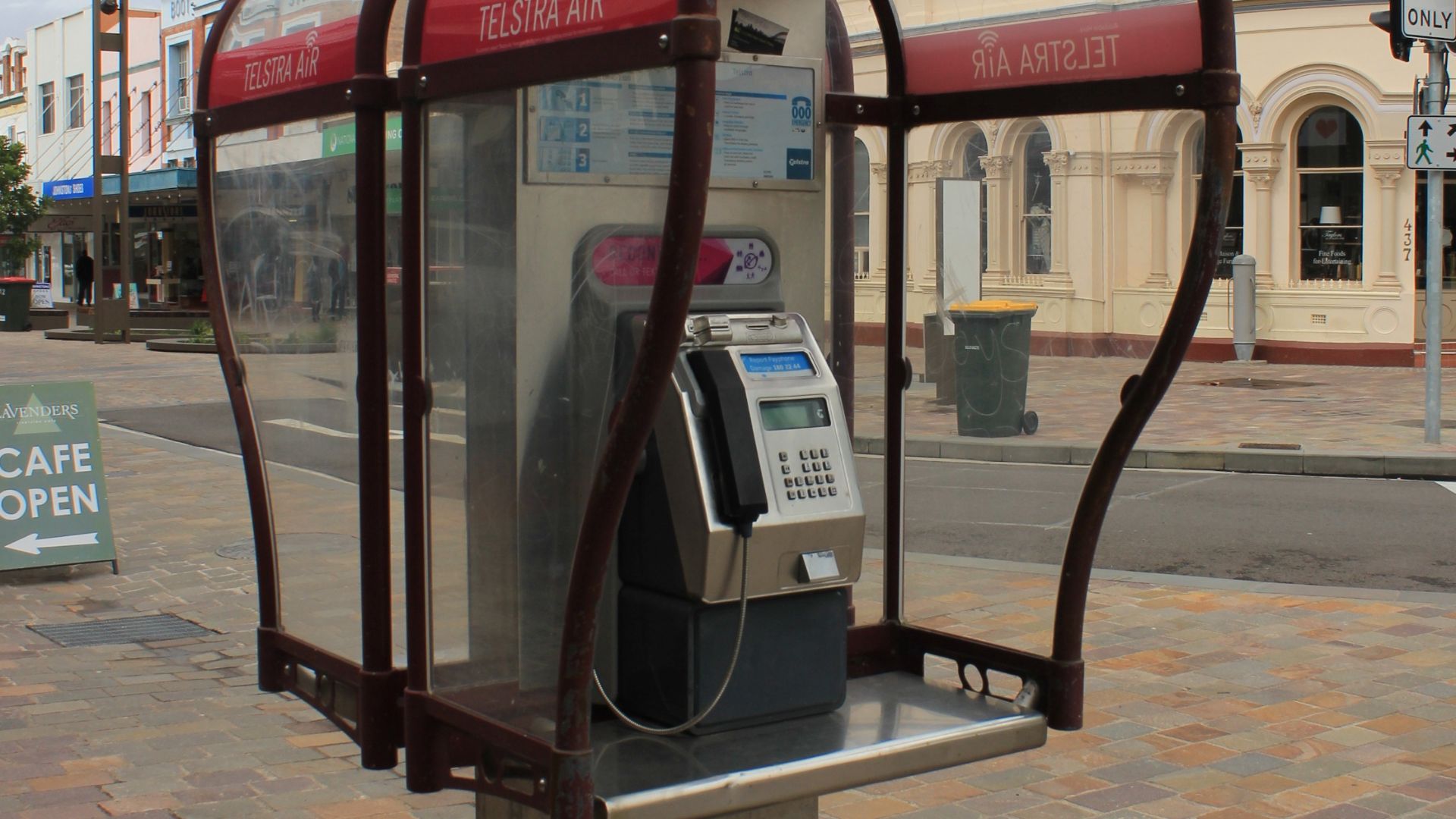 A Telstra payphone in Australia that has also been enabled as a Wi-FI hotspot. Taken on August 4th 2016.
