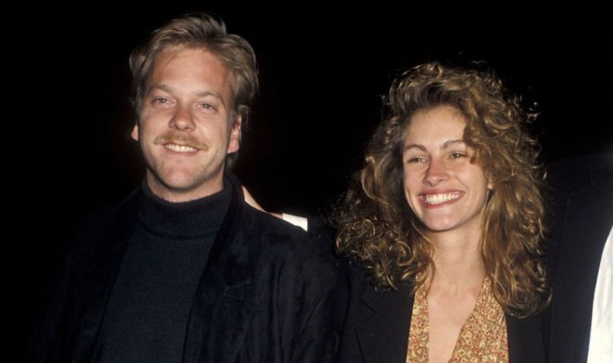 LOS ANGELES - MAY 27: Actor Kiefer Sutherland and actress Julia Roberts attend Sandy Gallin's 50th Birthday Party on May 27, 1990 at Eureka Brewery & Restaurant in Los Angeles, California.