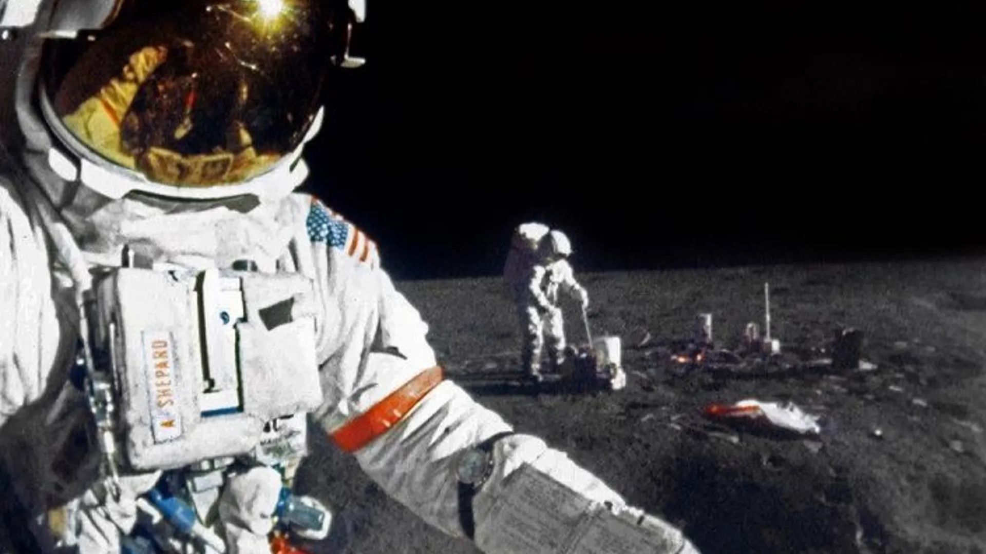 Shepard and Mitchell on the moon during Apollo 14 mission.